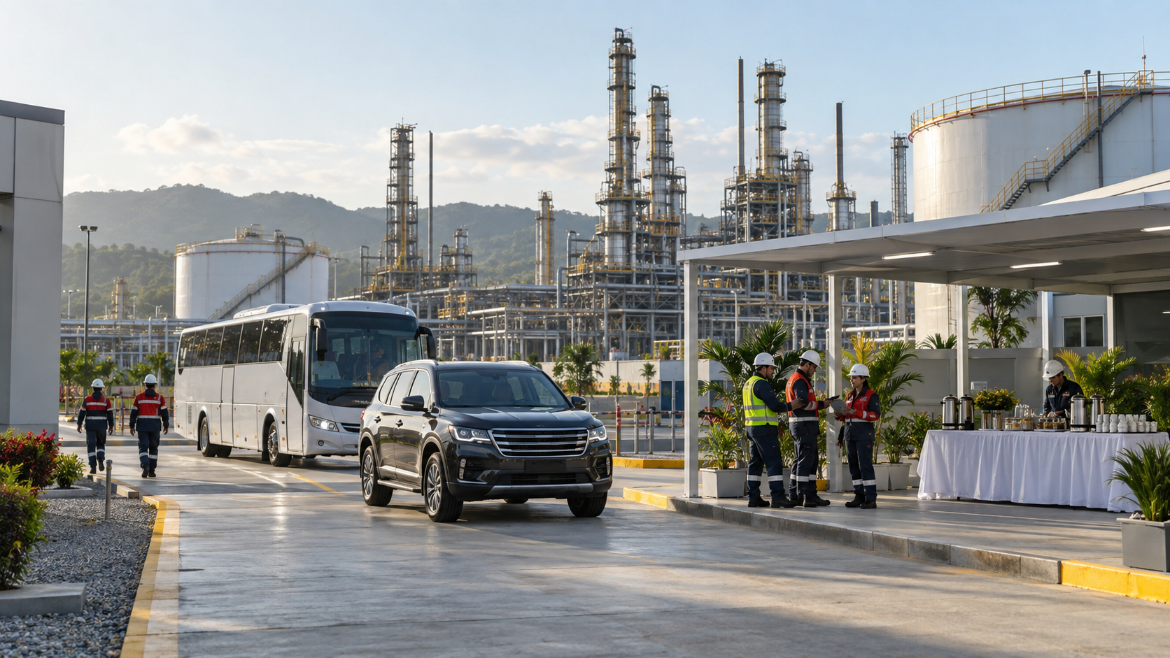 Transporte y servicios corporativos en un complejo de refinación